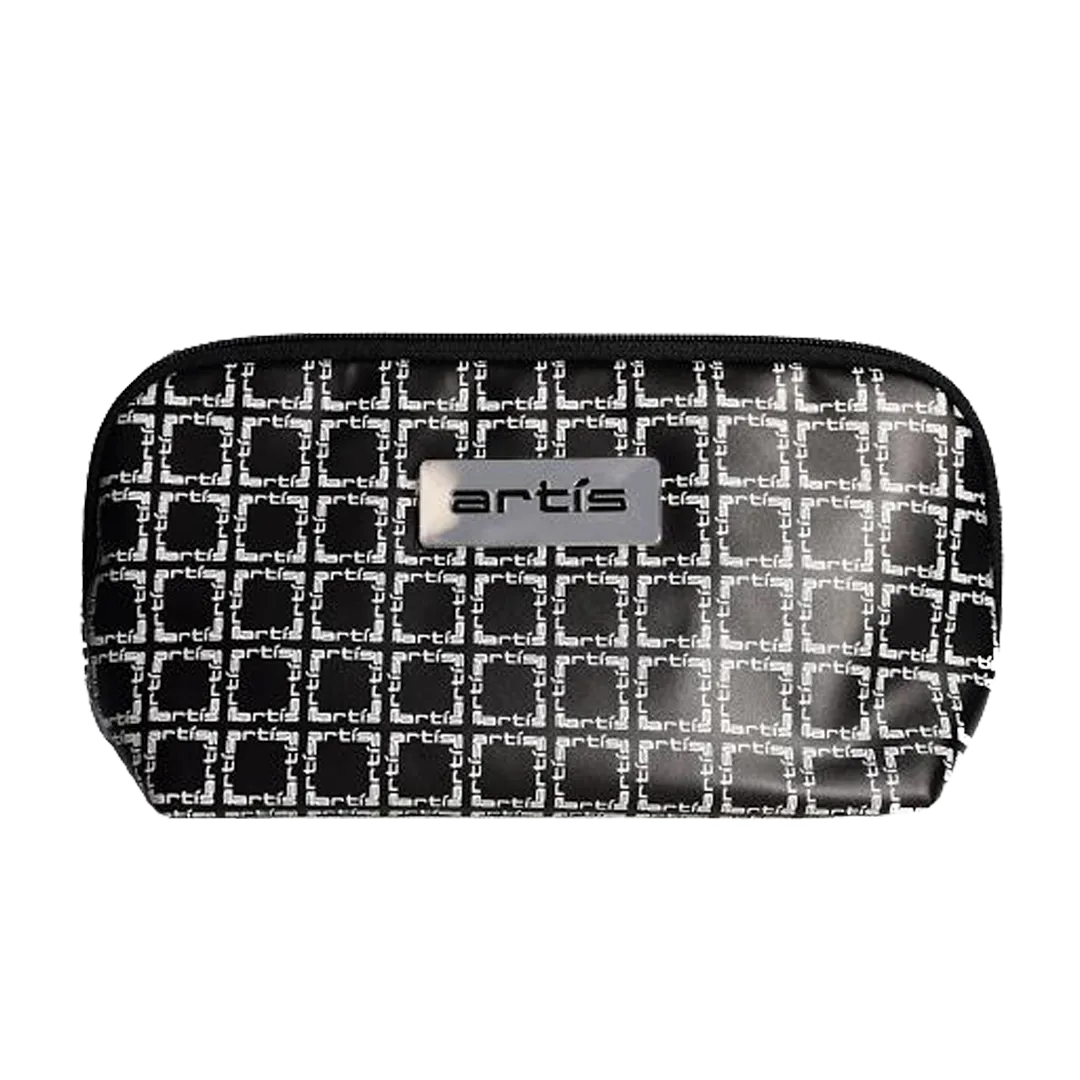 Black Clutch With White Logo Pattern