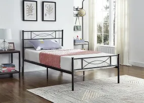 Black Metal Bed with Mattress Support