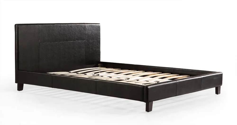 Black PU Leather Double Bed Frame with Stitched Headboard