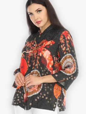 Blossoms and Fans Silk Blouse