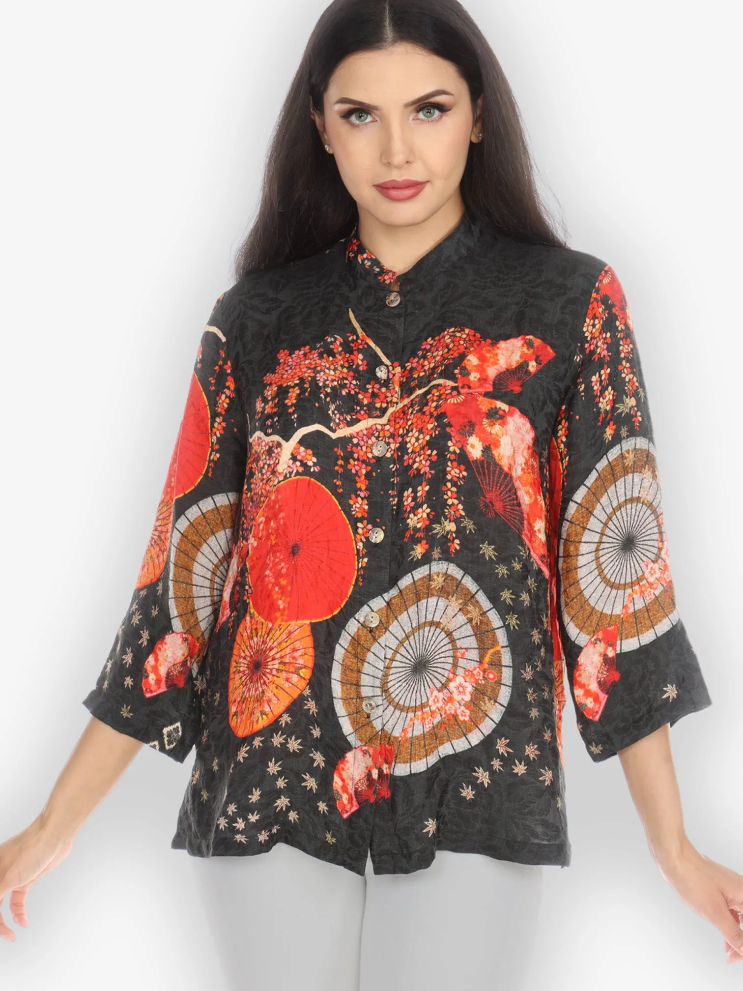 Blossoms and Fans Silk Blouse