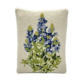 Blue Bonnet Wool Hooked Pillow