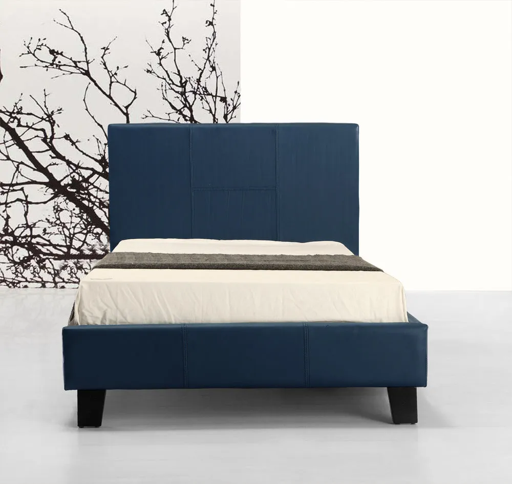 Blue PU Leather Single Bed Frame with Headboard