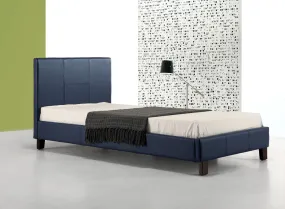 Blue PU Leather Single Bed Frame with Headboard