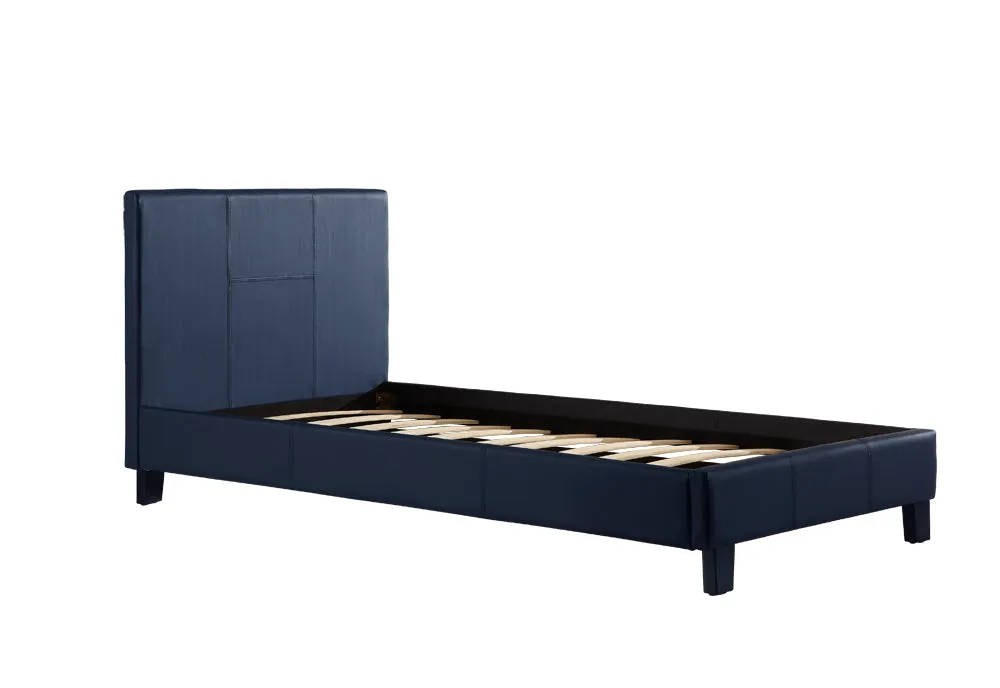 Blue PU Leather Single Bed Frame with Headboard