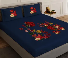 Bouquet Blue Designer Antibacterial Cotton Bed Linen Set by Rohit Bal