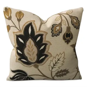 Bronze Floral Embroidered Throw Pillow Cover