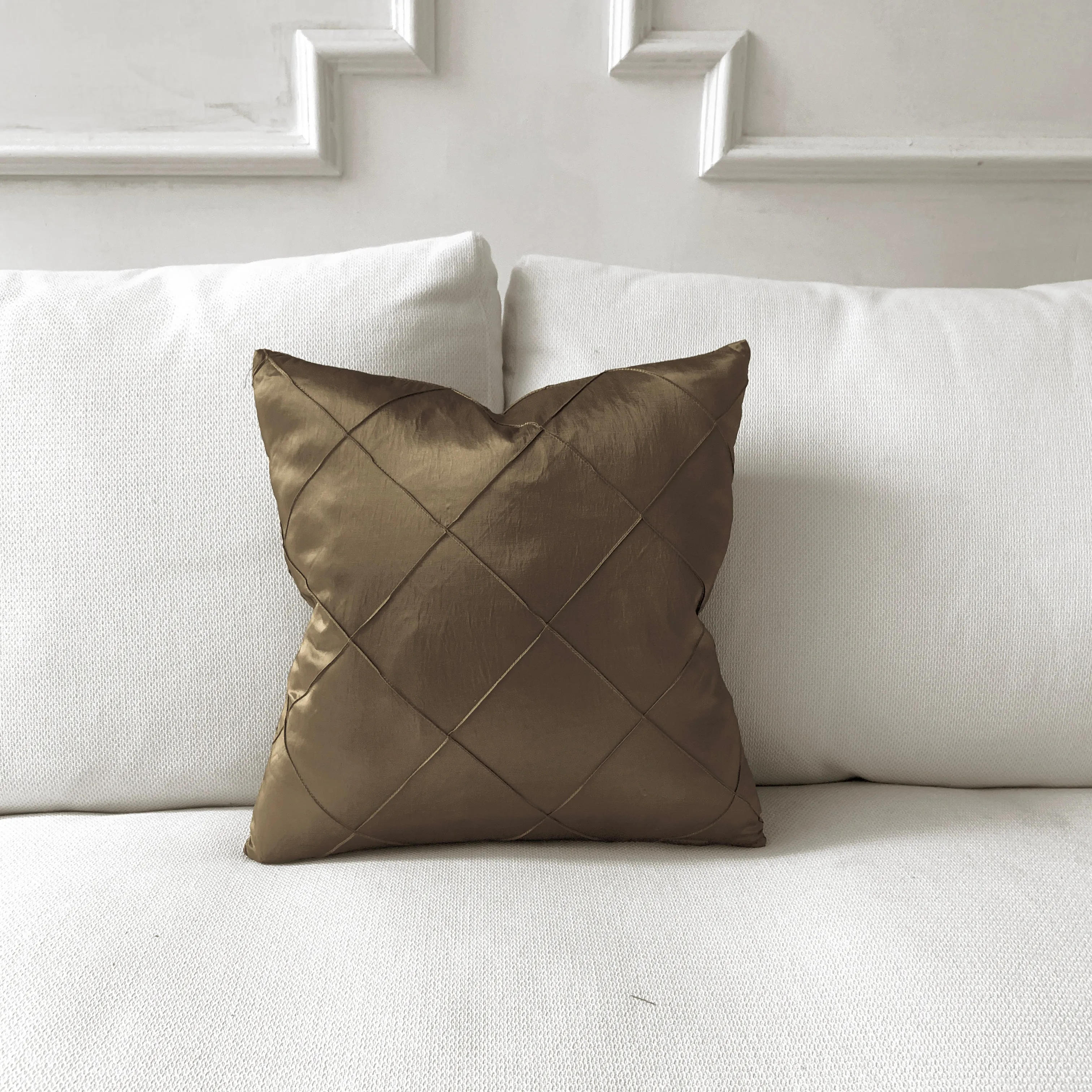 Bronze Pintuck Throw Pillow Cover 16x16