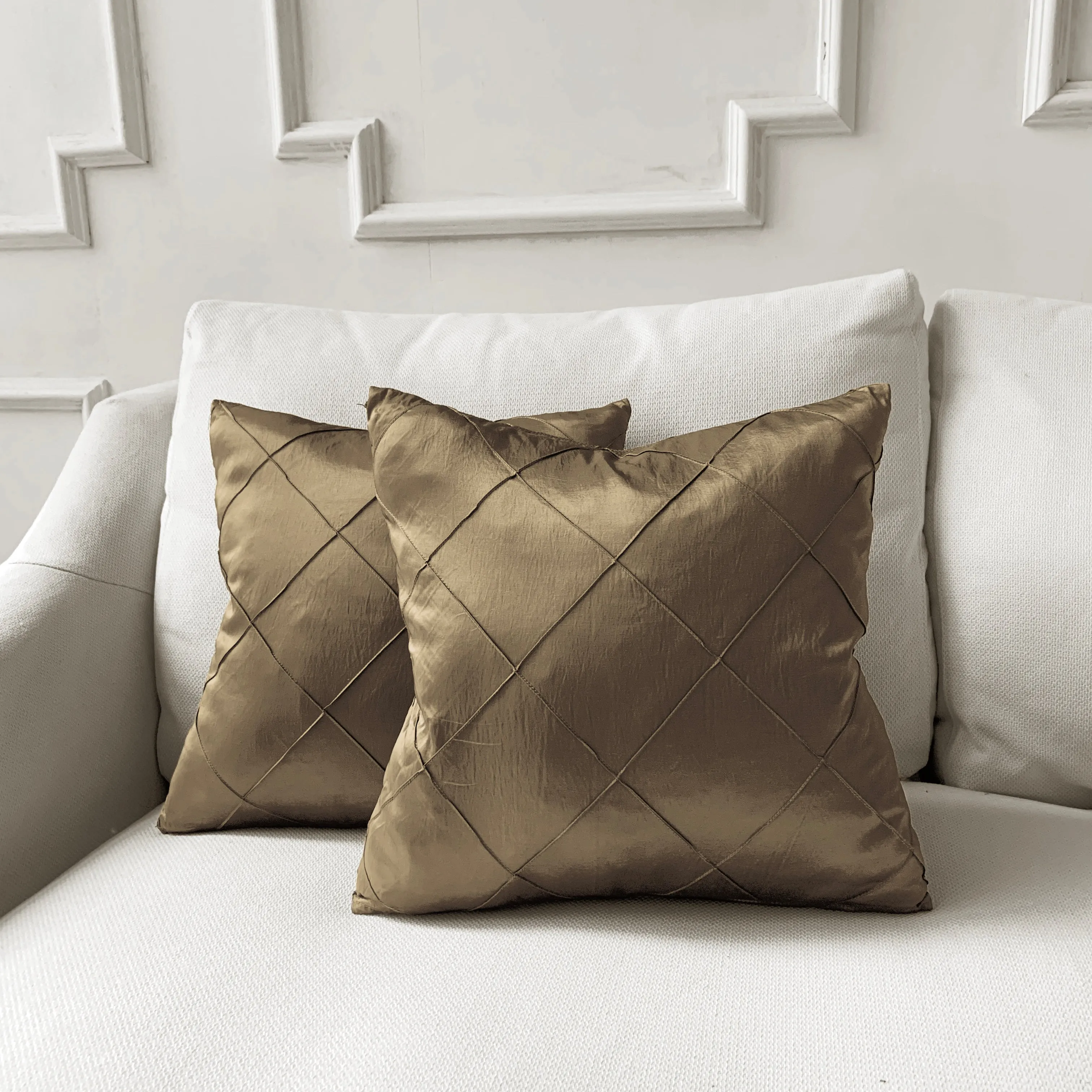 Bronze Pintuck Throw Pillow Cover 16x16