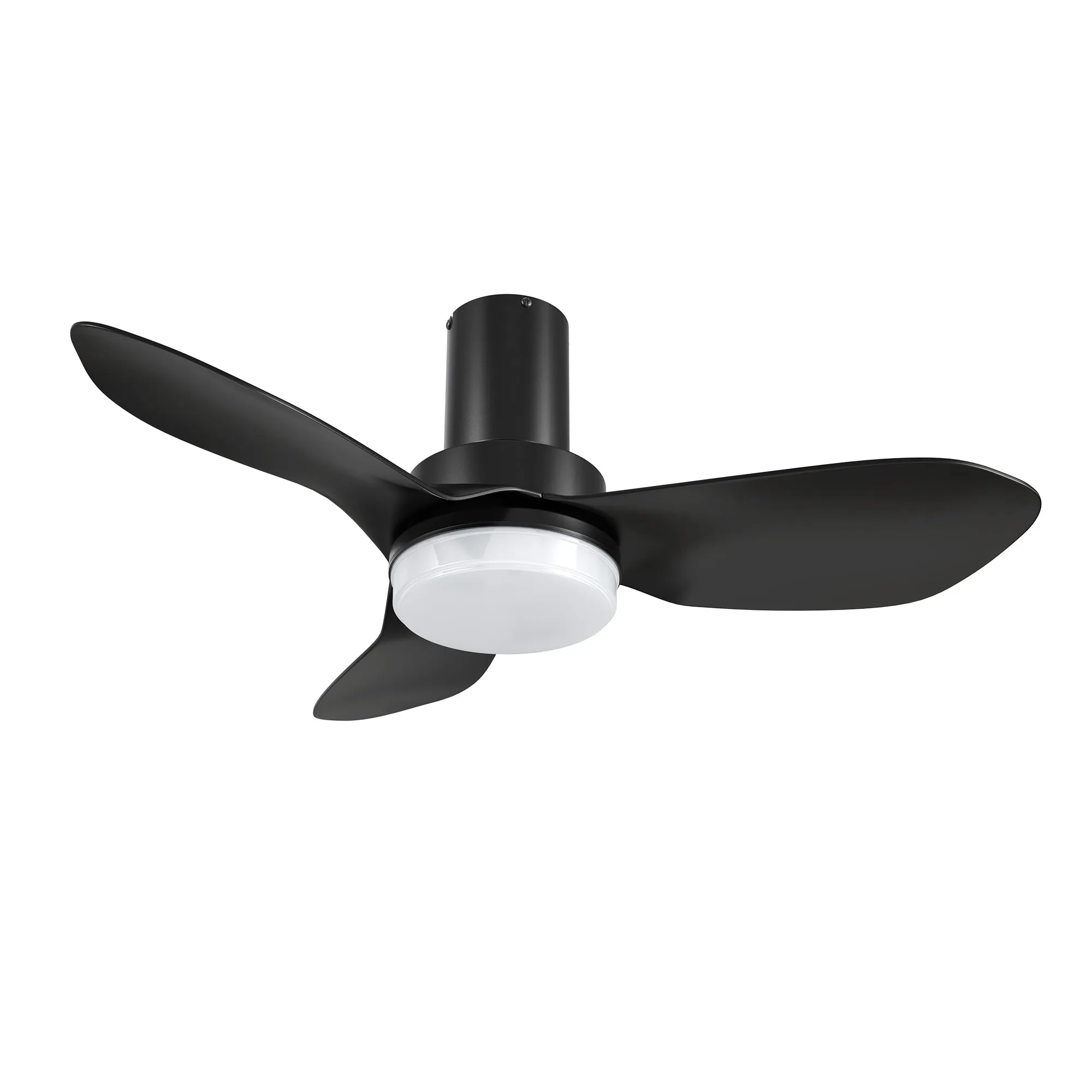 BUDE 36 inch 3-Blade Low Profile Ceiling Fan with LED Light & Remote Control - Black/Black