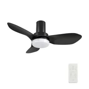 BUDE 36 inch 3-Blade Low Profile Ceiling Fan with LED Light & Remote Control - Black/Black