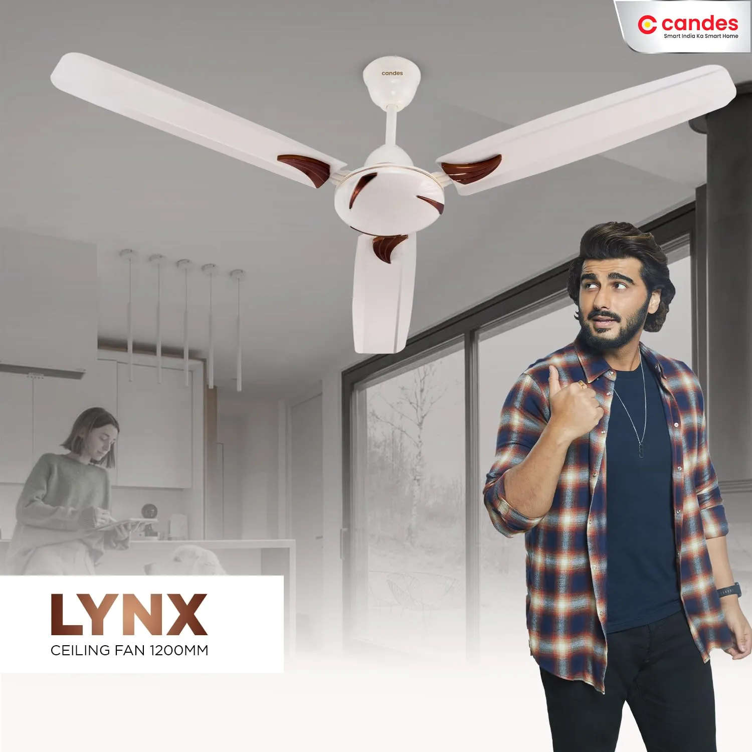 Candes Lynx 1200mm / 48 inch High Speed Decorative 405 RPM (100% CNC Winding) Ceiling Fan 2 Yrs Warranty, Pack of 2 (Ivory)