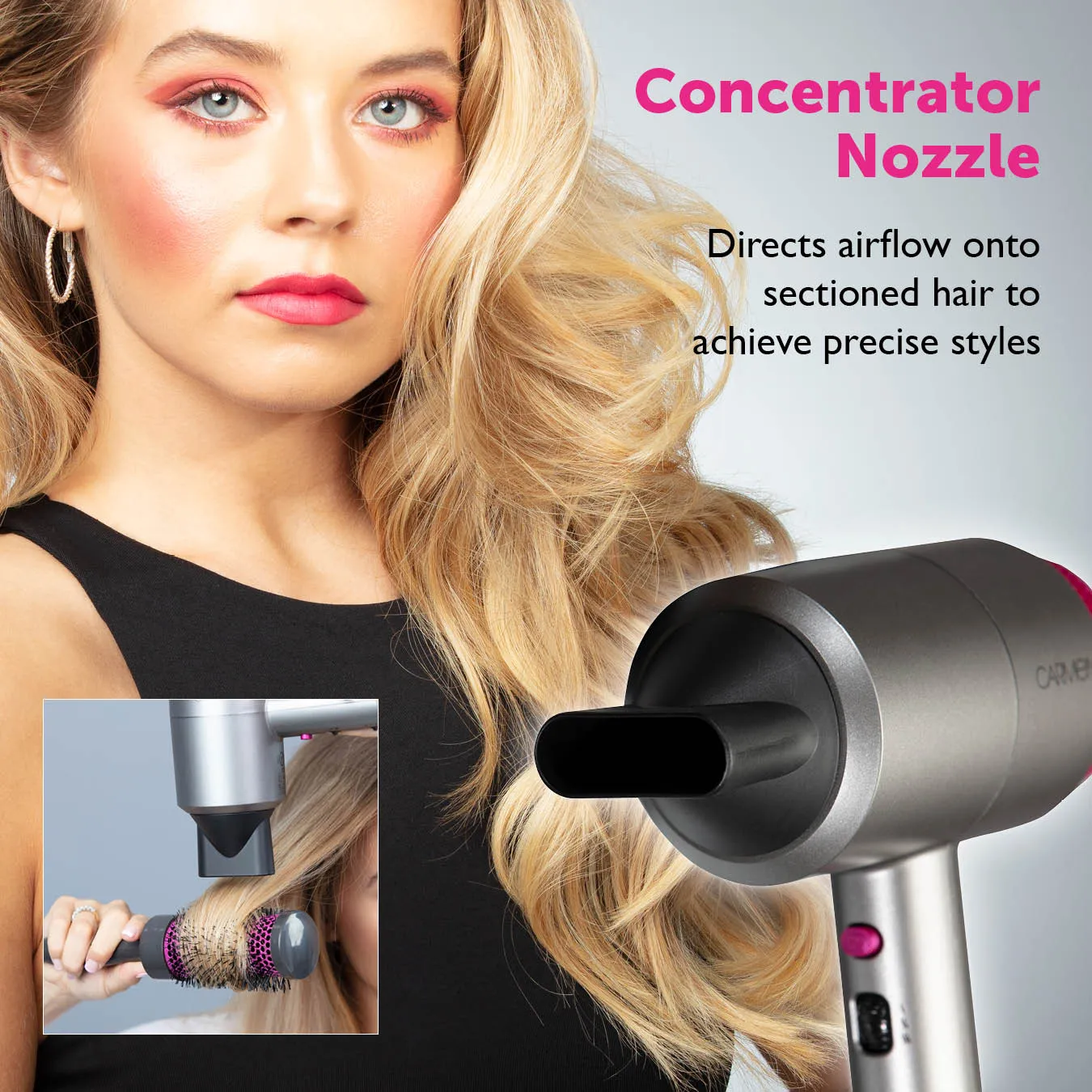 Carmen Professional Hair Dryer Neon DC - Graphite / Pink