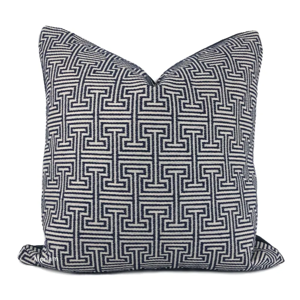 Cassius Navy Blue Greek Key Pillow Cover