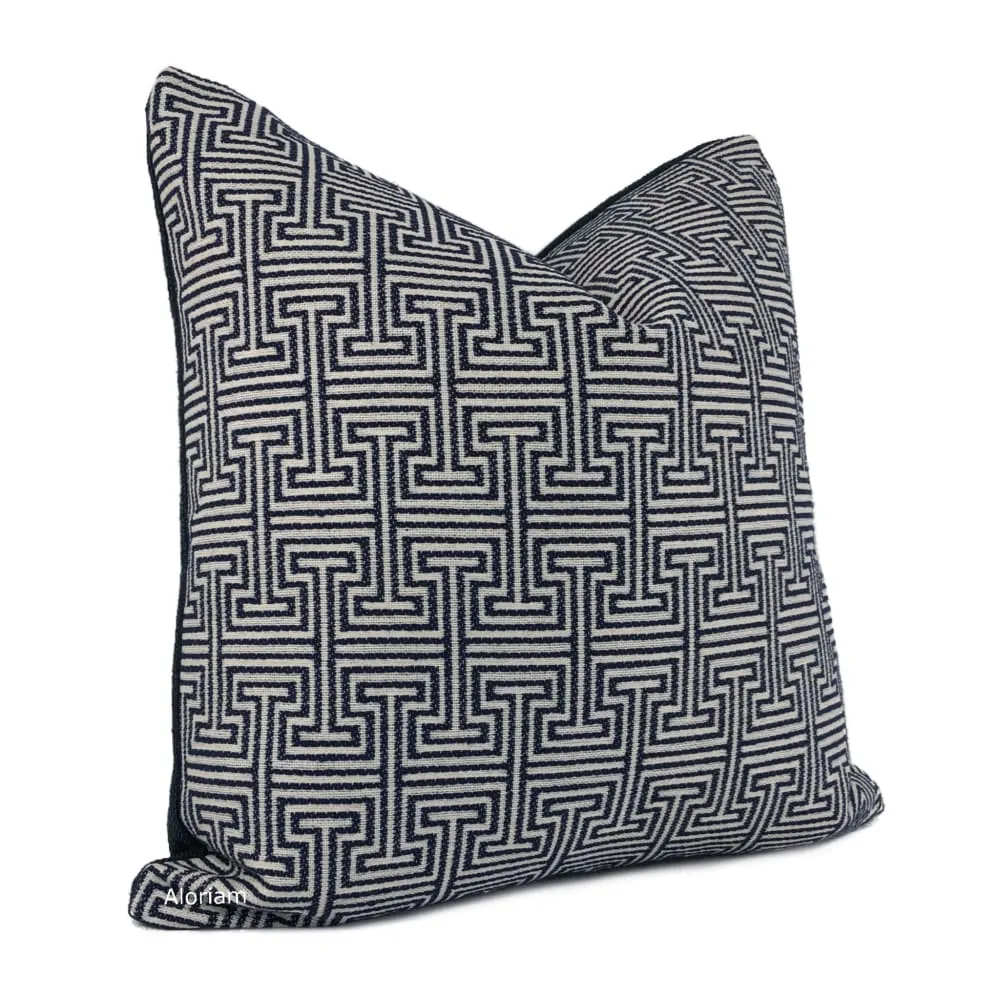 Cassius Navy Blue Greek Key Pillow Cover