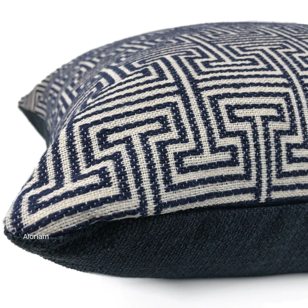 Cassius Navy Blue Greek Key Pillow Cover