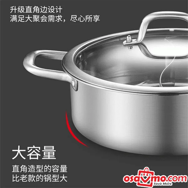 CH CN 304 Stainless Steel Two-Flavor Hotpot Steamboat 30cm