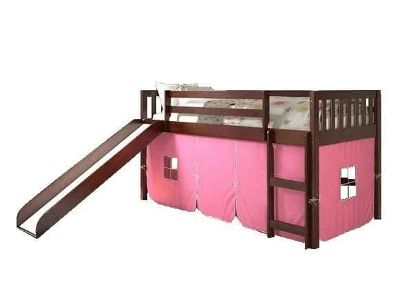 Chloe Low Loft with Slide & Pink Tent