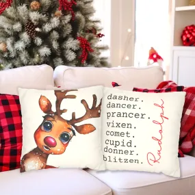 Christmas Pillow Covers, Country Square Covers, Rudolph Decor, Reindeer Pillowcase Set, Christmas Farmhouse Decor