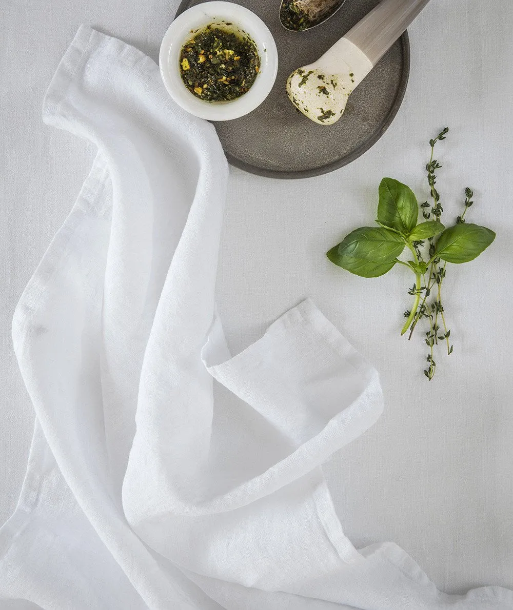 Classic White Linen Tea Towel