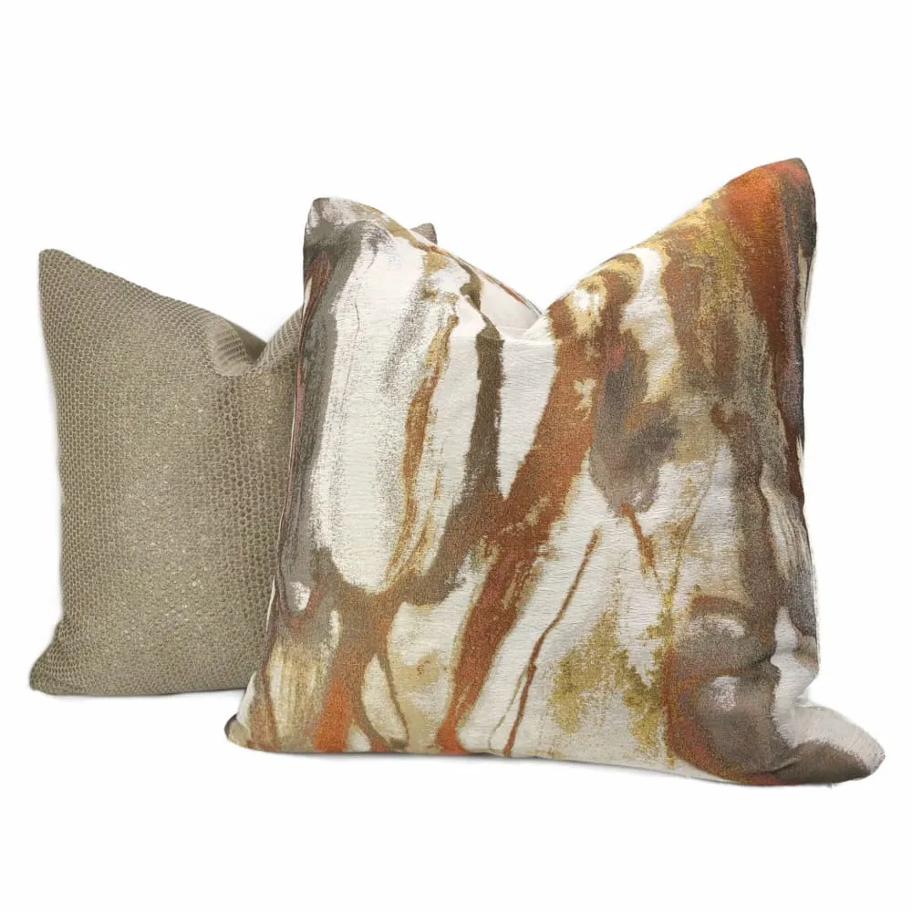 (CLEARANCE) Miravel Copper Gold Brown Abstract Pillow Cover