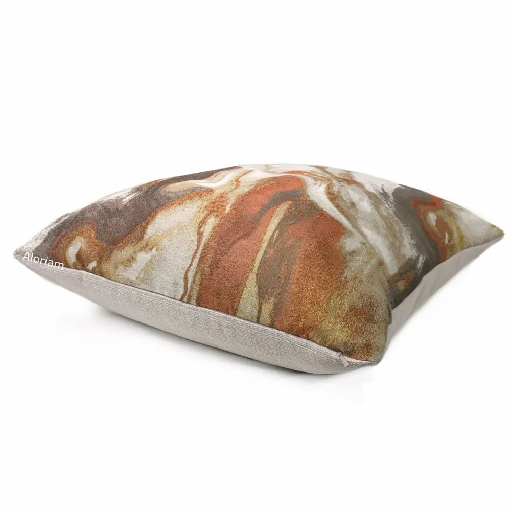 (CLEARANCE) Miravel Copper Gold Brown Abstract Pillow Cover