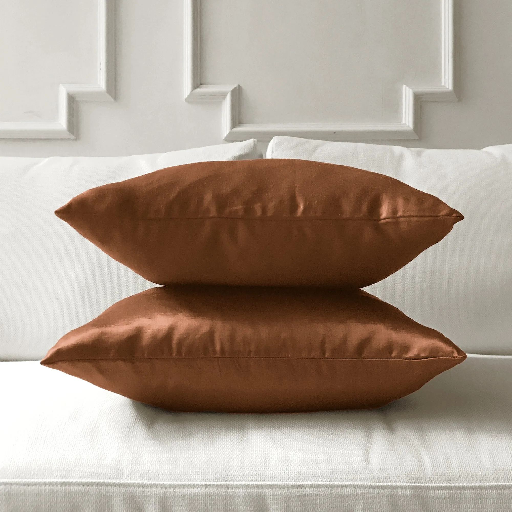 Copper Solid Faux Silk Throw Pillow Cover 20x20