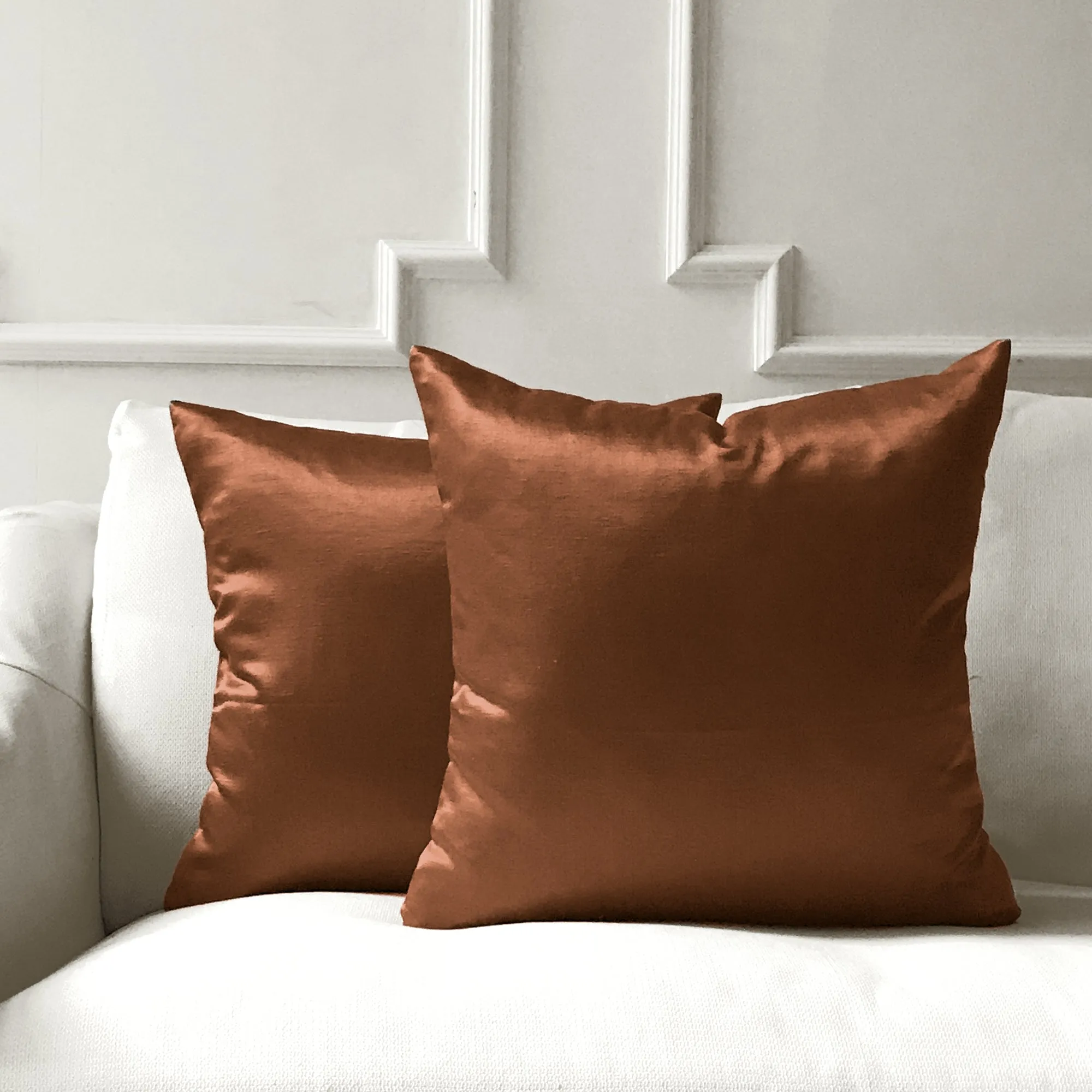 Copper Solid Faux Silk Throw Pillow Cover 20x20