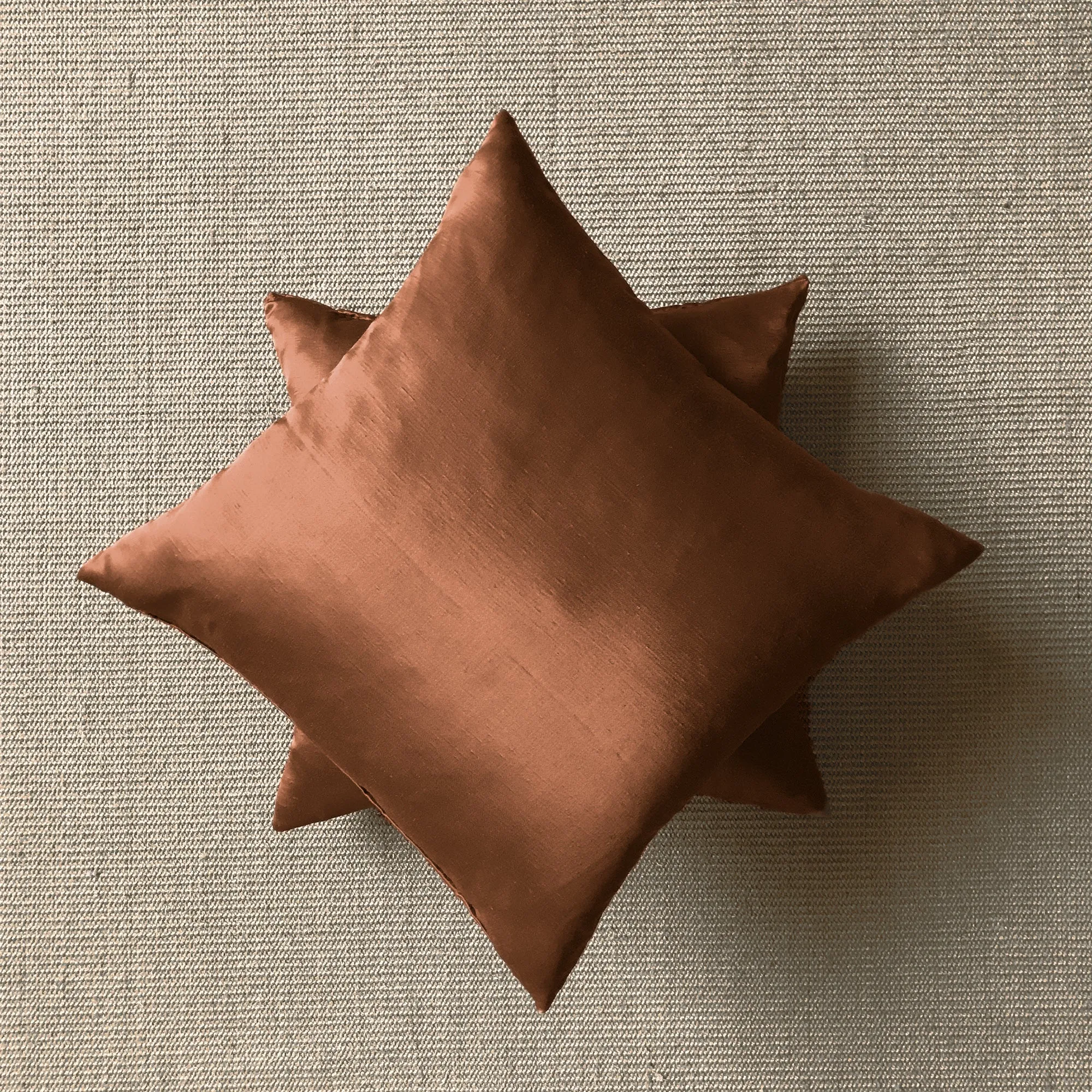 Copper Solid Faux Silk Throw Pillow Cover 20x20