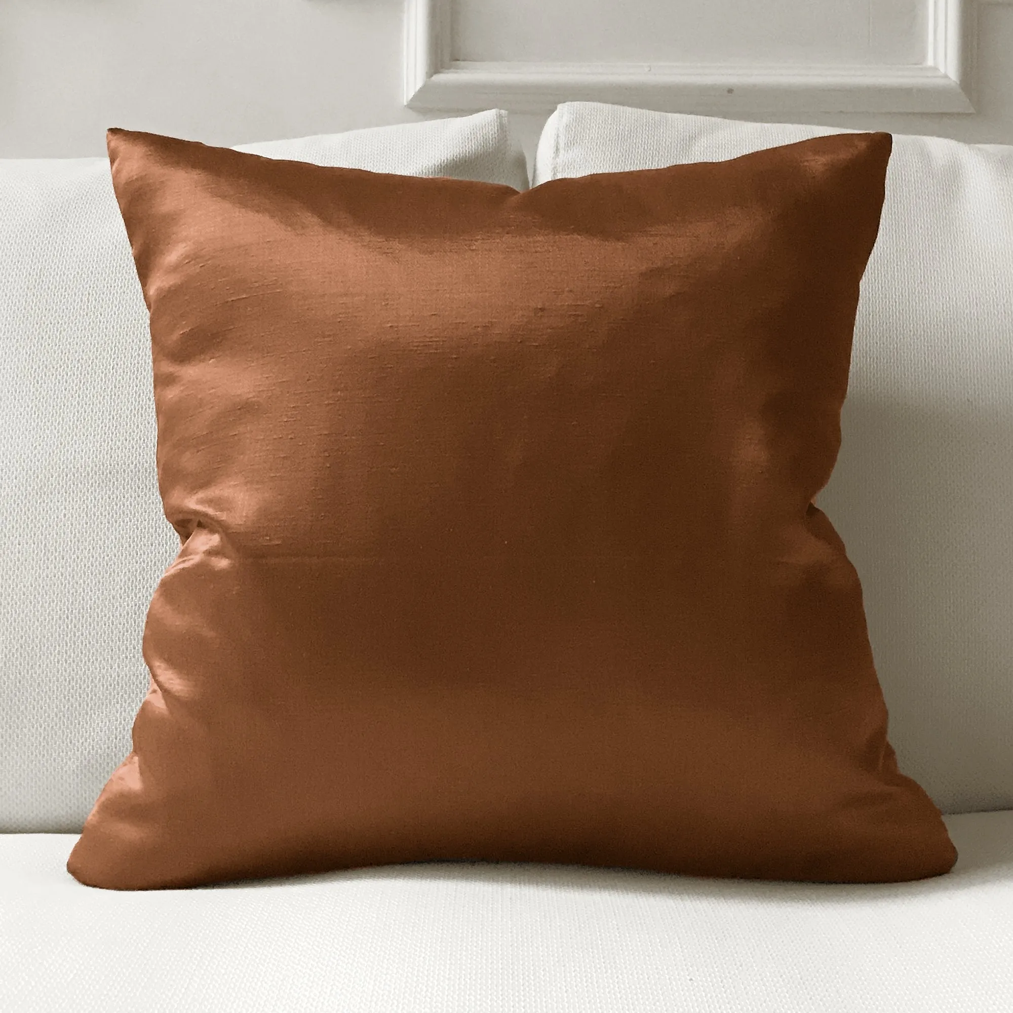 Copper Solid Faux Silk Throw Pillow Cover 20x20