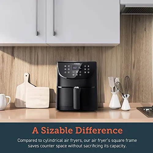 COSORI Air Fryer Oven Combo 5.8QT Max Xl Large Cooker (Cookbook with 100 Recipes), One-Touch Screen with 11 Precise Presets and Shake Reminder, Nonstick and Dishwasher-Safe Square Design Basket, Black