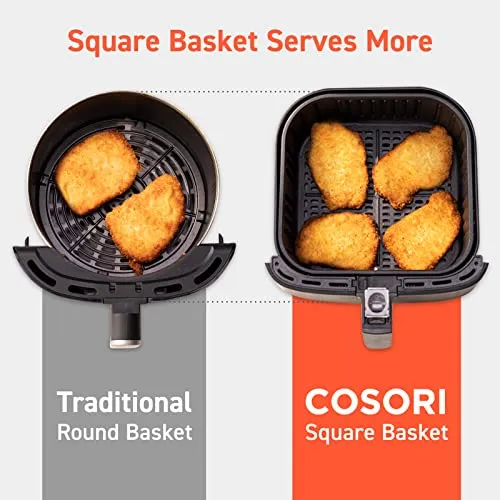 COSORI Air Fryer Oven Combo 5.8QT Max Xl Large Cooker (Cookbook with 100 Recipes), One-Touch Screen with 11 Precise Presets and Shake Reminder, Nonstick and Dishwasher-Safe Square Design Basket, Black