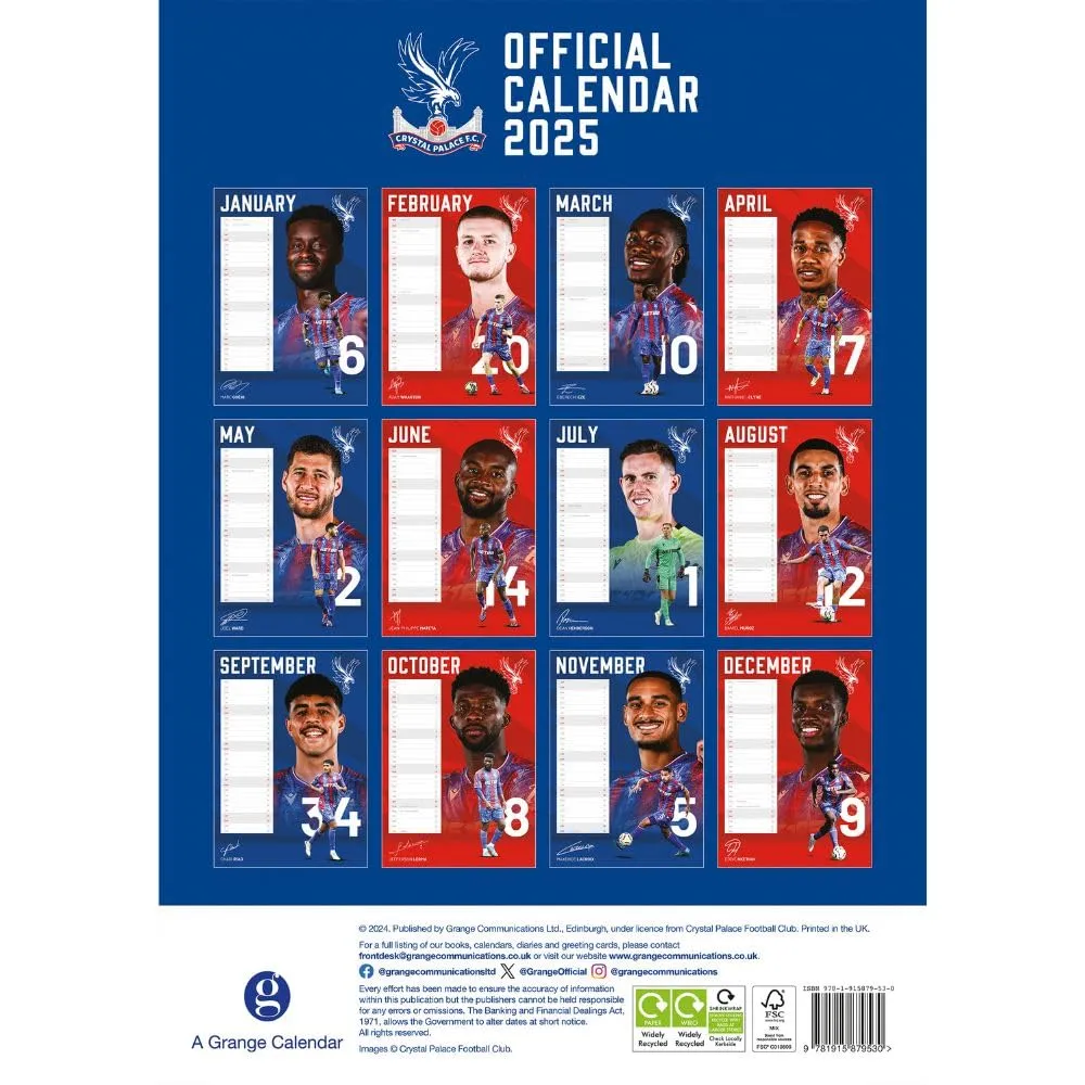 Crystal Palace FC Official 2025 A3 Calendar