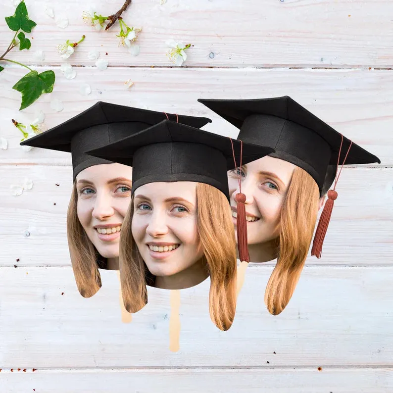 Custom Graduation Face Fans 12” With Wooden Handle