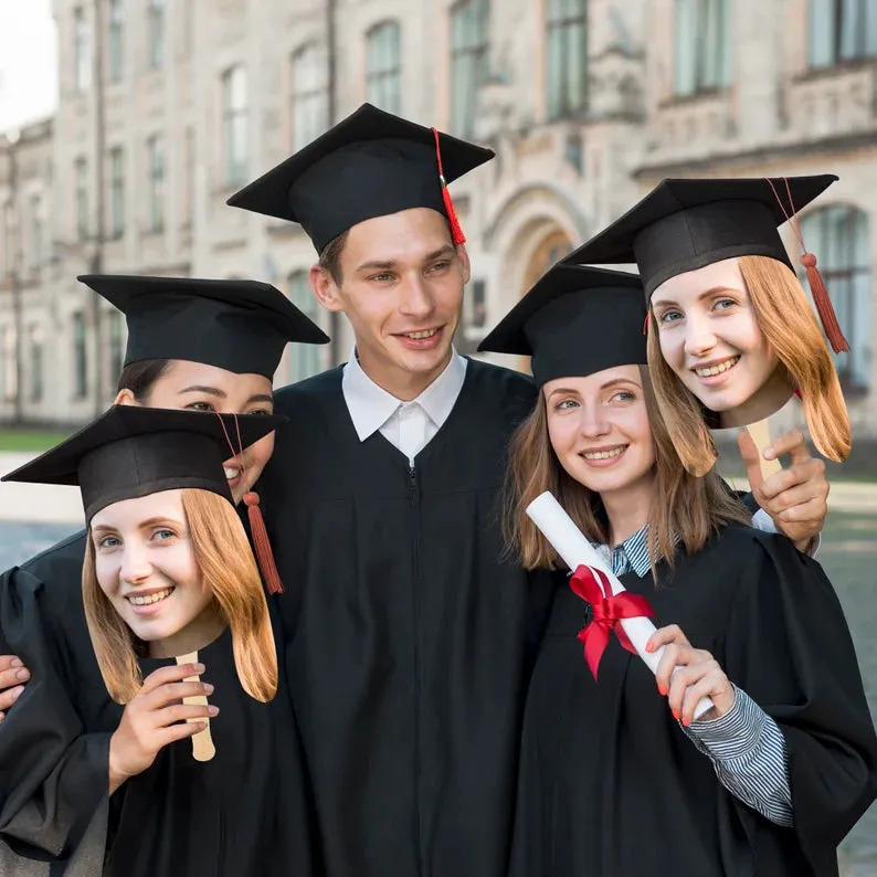 Custom Graduation Face Fans 12” With Wooden Handle