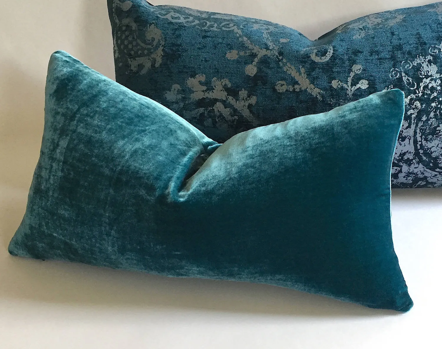 Dark Teal Real Silk Velvet Zipper Pillow Cover / Expensive Dark Blue Velvet Cushion cover / Solid High End Velvet pillow cover