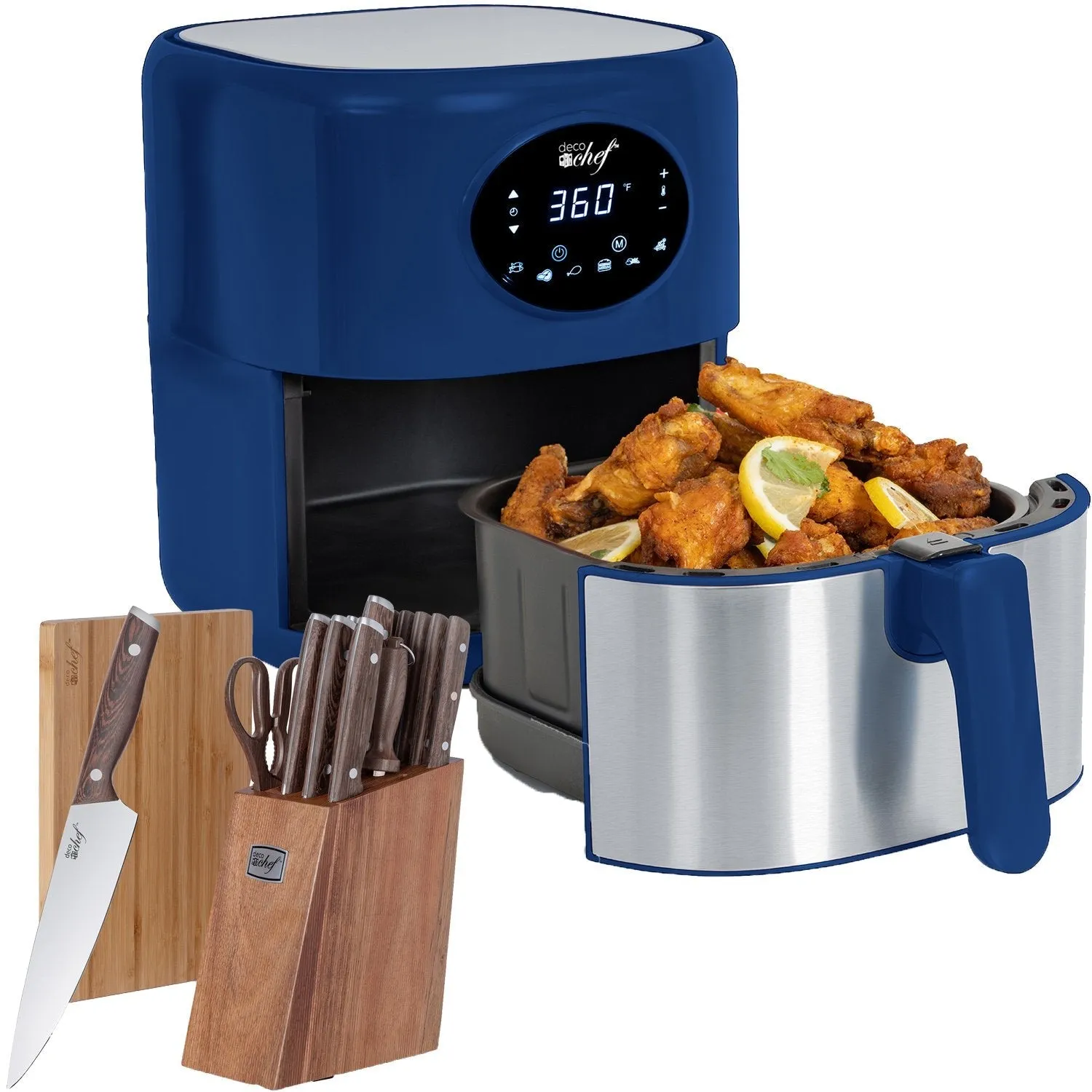 Deco Chef 3.7QT Digital Air Fryer   6 Cooking Presets, Blue   Deco Chef 16-Piece Knife Set