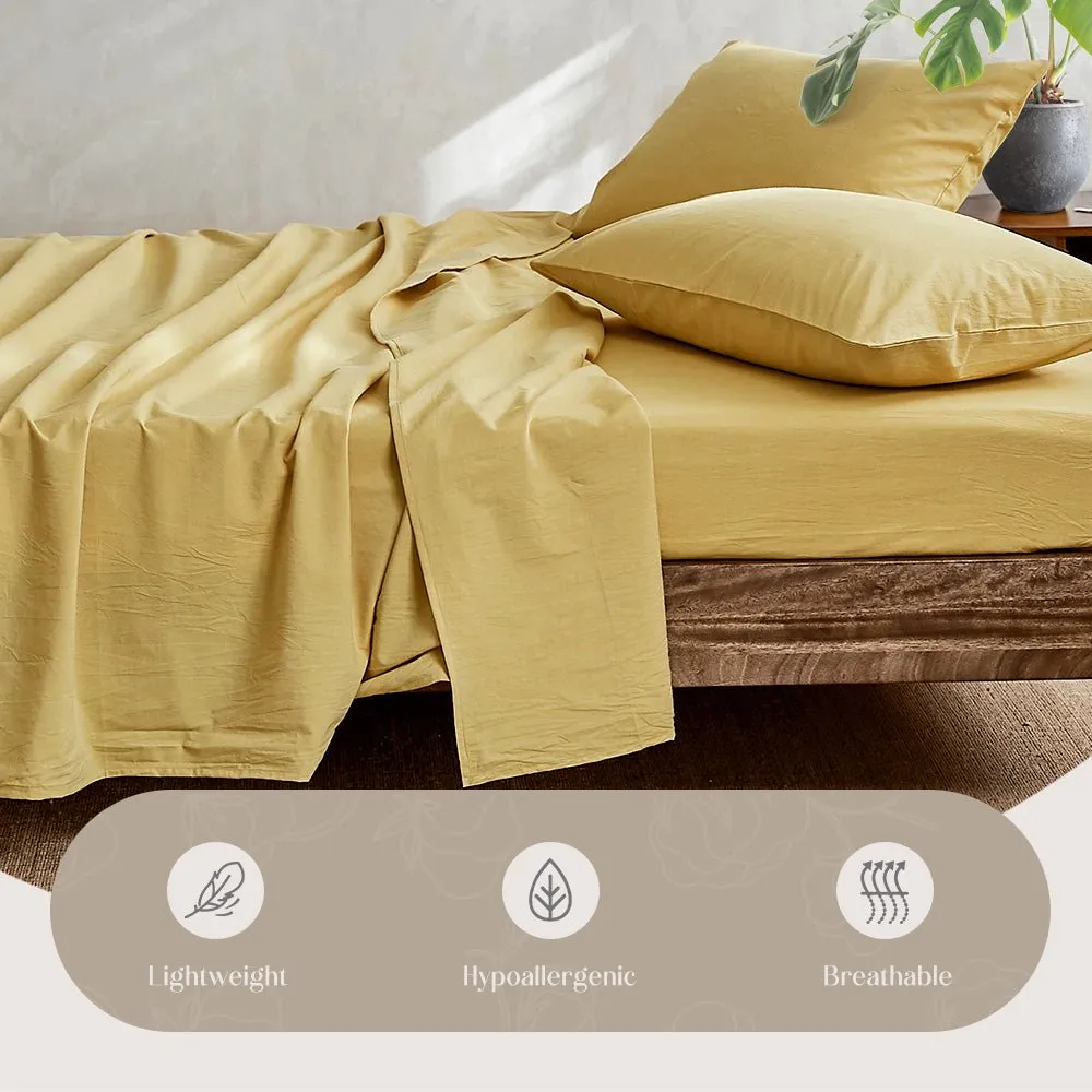 Deluxe Sheet Set Bed Sheets Set Queen Flat Cover Pillow Case Yellow Essential