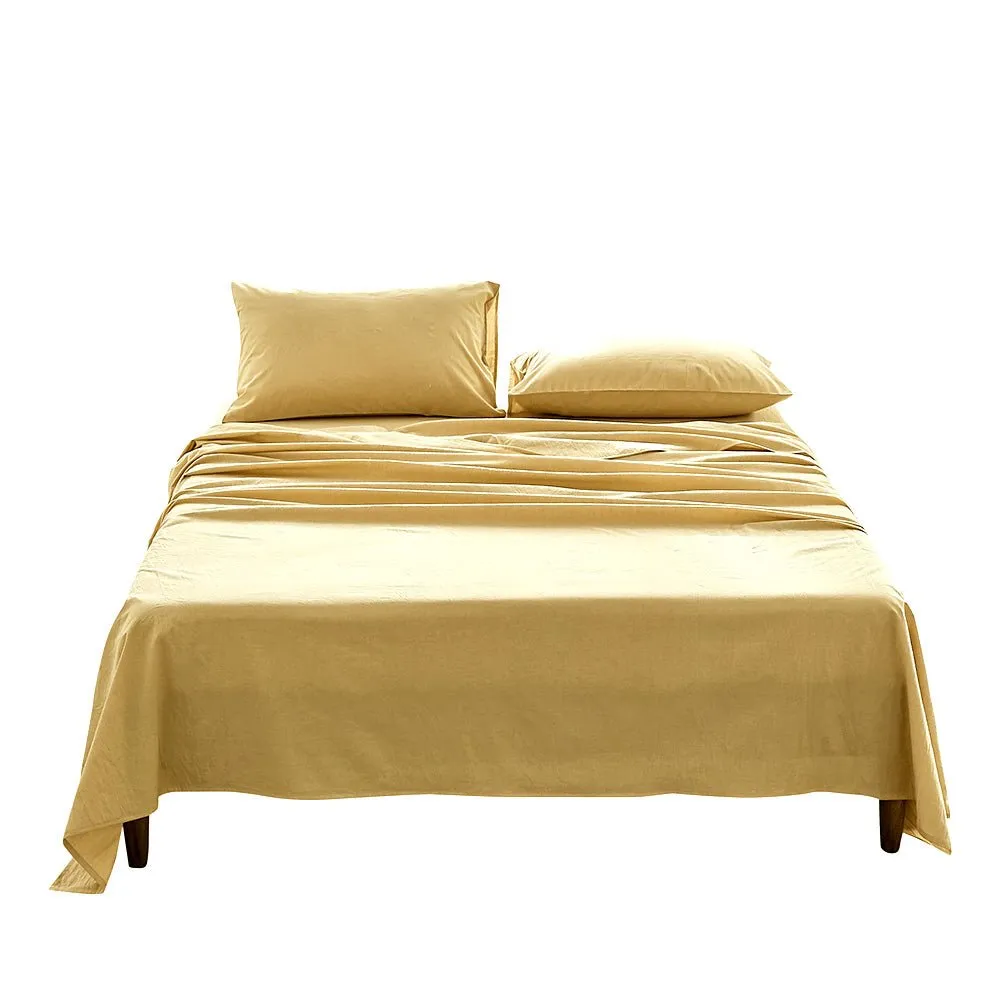 Deluxe Sheet Set Bed Sheets Set Queen Flat Cover Pillow Case Yellow Essential