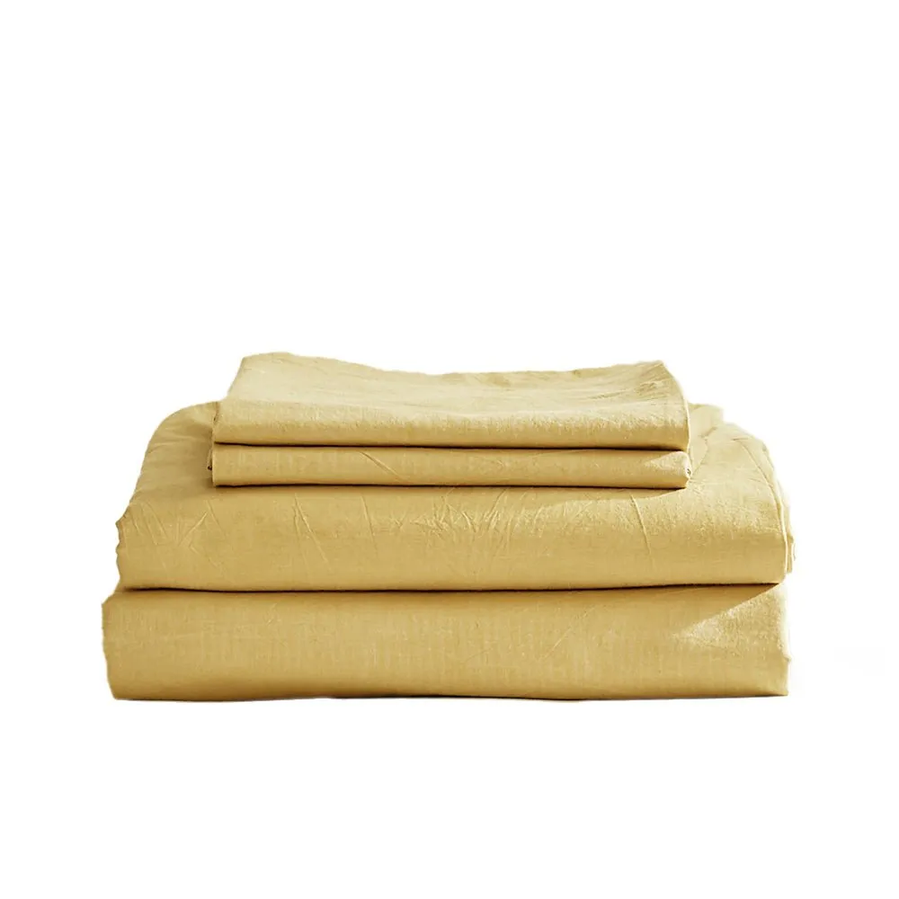 Deluxe Sheet Set Bed Sheets Set Queen Flat Cover Pillow Case Yellow Essential