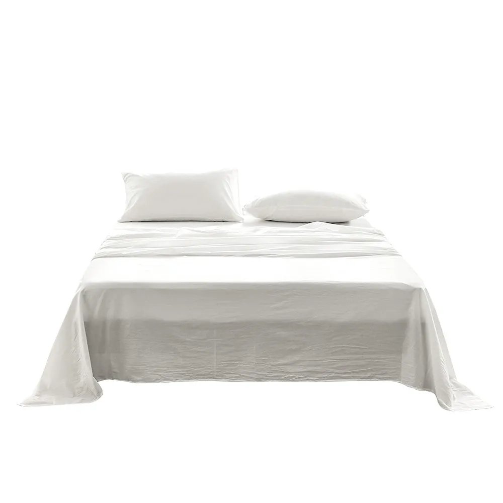 Deluxe Sheet Set Bed Sheets Set Single Flat Cover Pillow Case White Essential