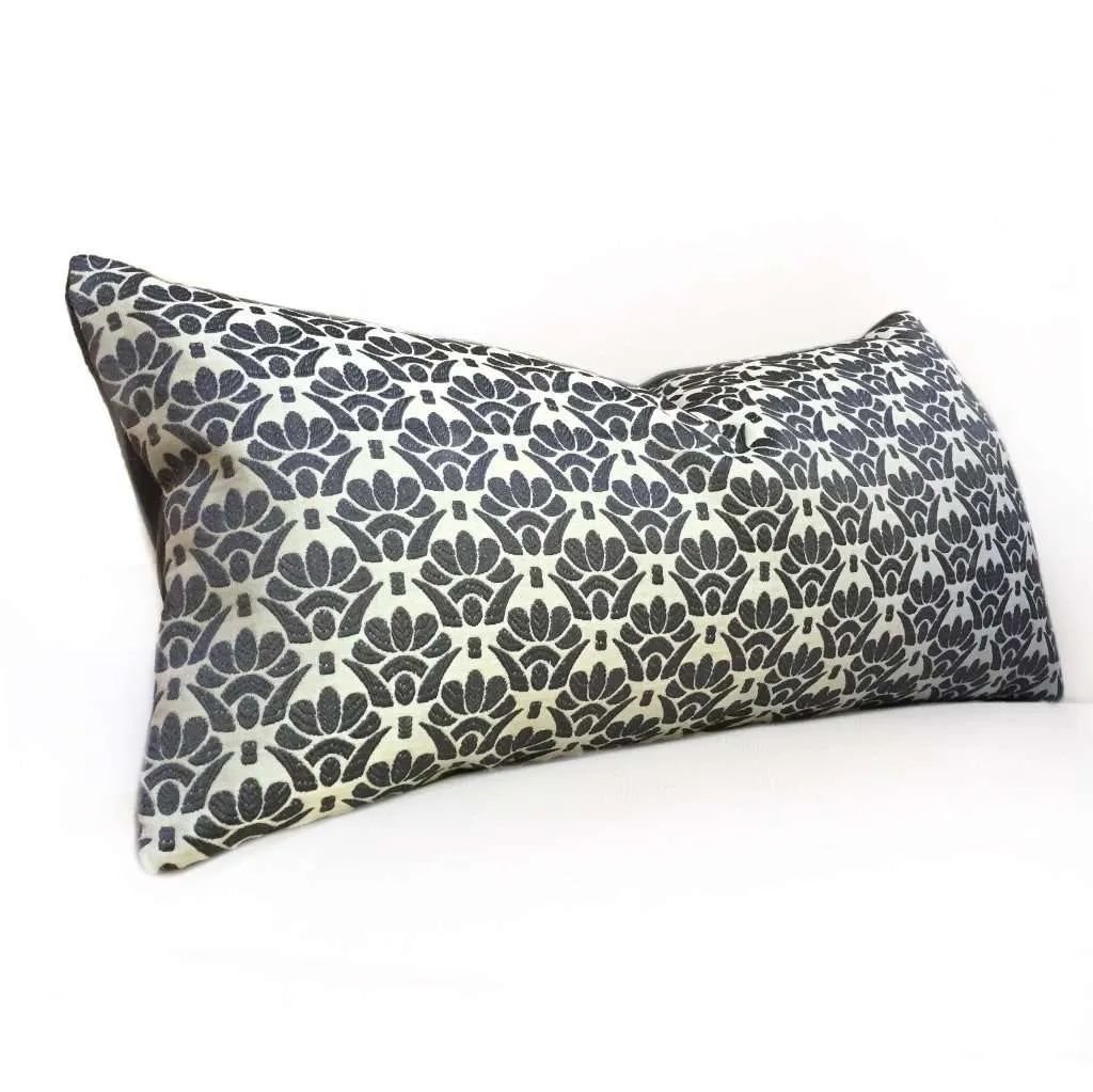 Designer Dark Gray Cream Floral Motif Pillow Cover