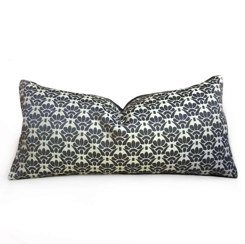 Designer Dark Gray Cream Floral Motif Pillow Cover