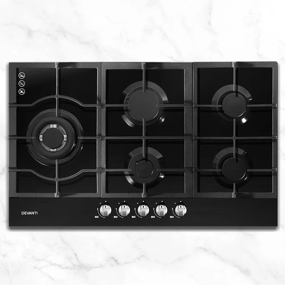 Devanti Gas Cooktop 90cm 5 Burner Black