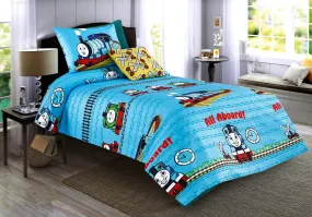 Digital Printed Junior Single Bed Sheet-Train Party