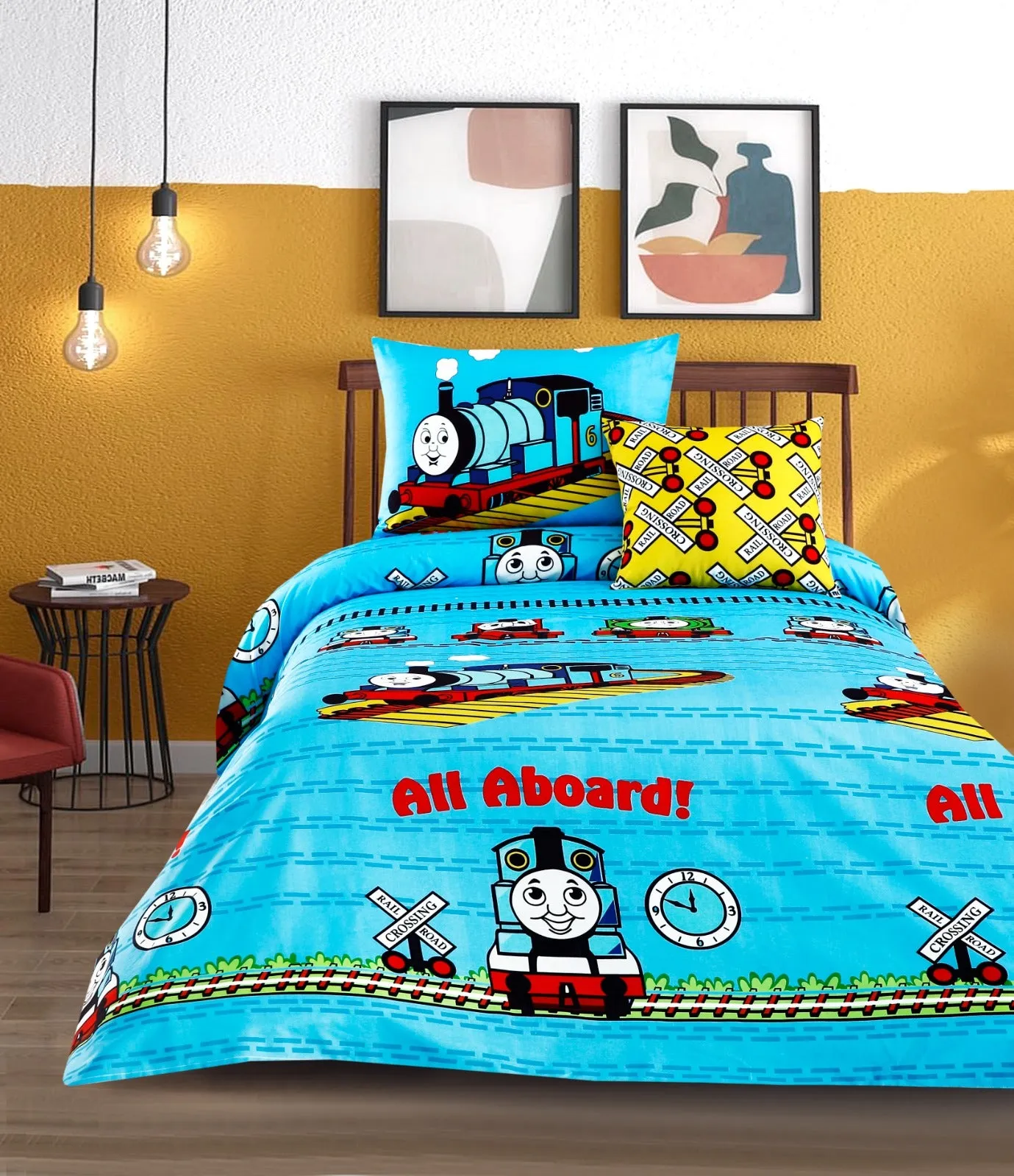 Digital Printed Junior Single Bed Sheet-Train Party