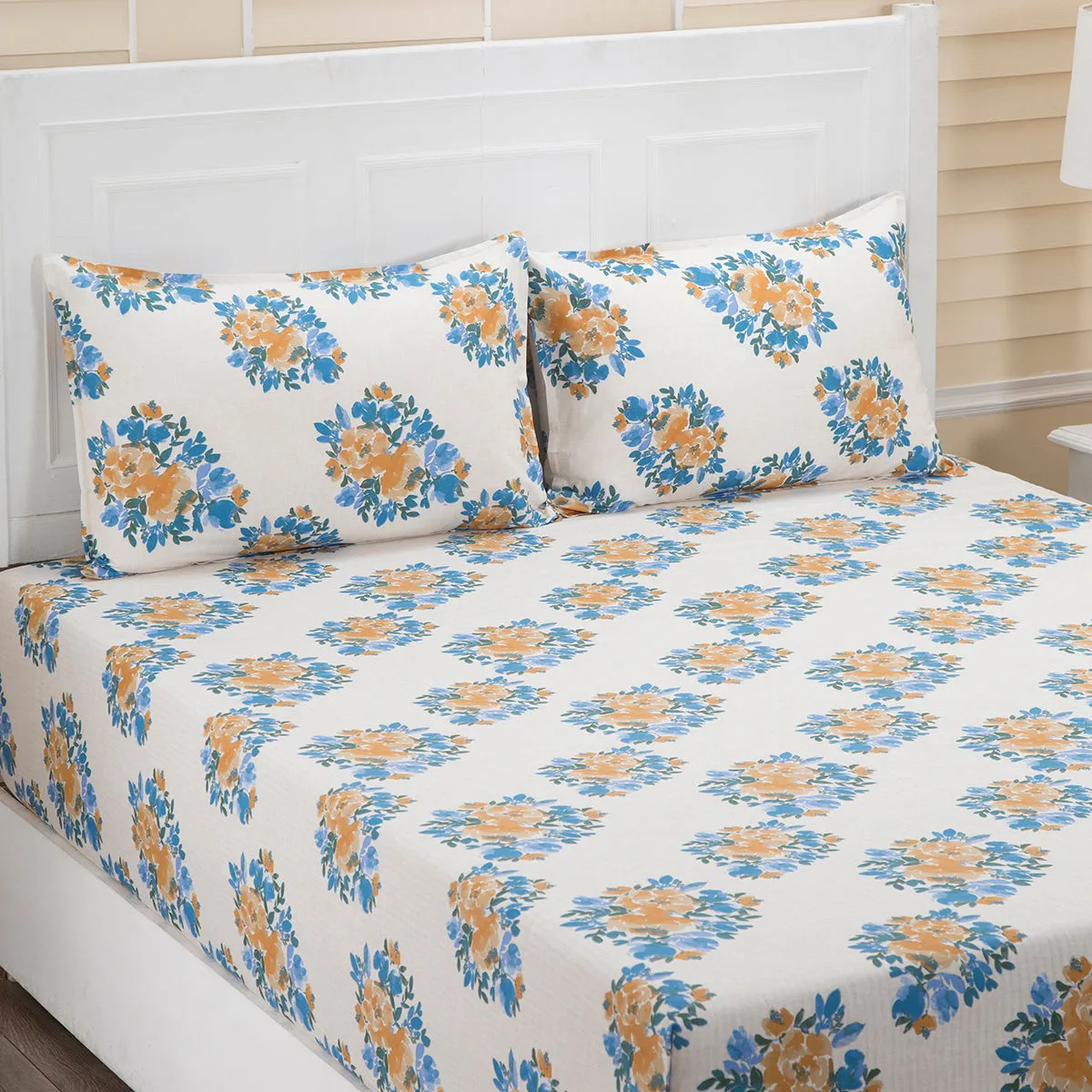 Donatella Carin Printed 144 TC 100% Cotton Yellow Bed Sheet