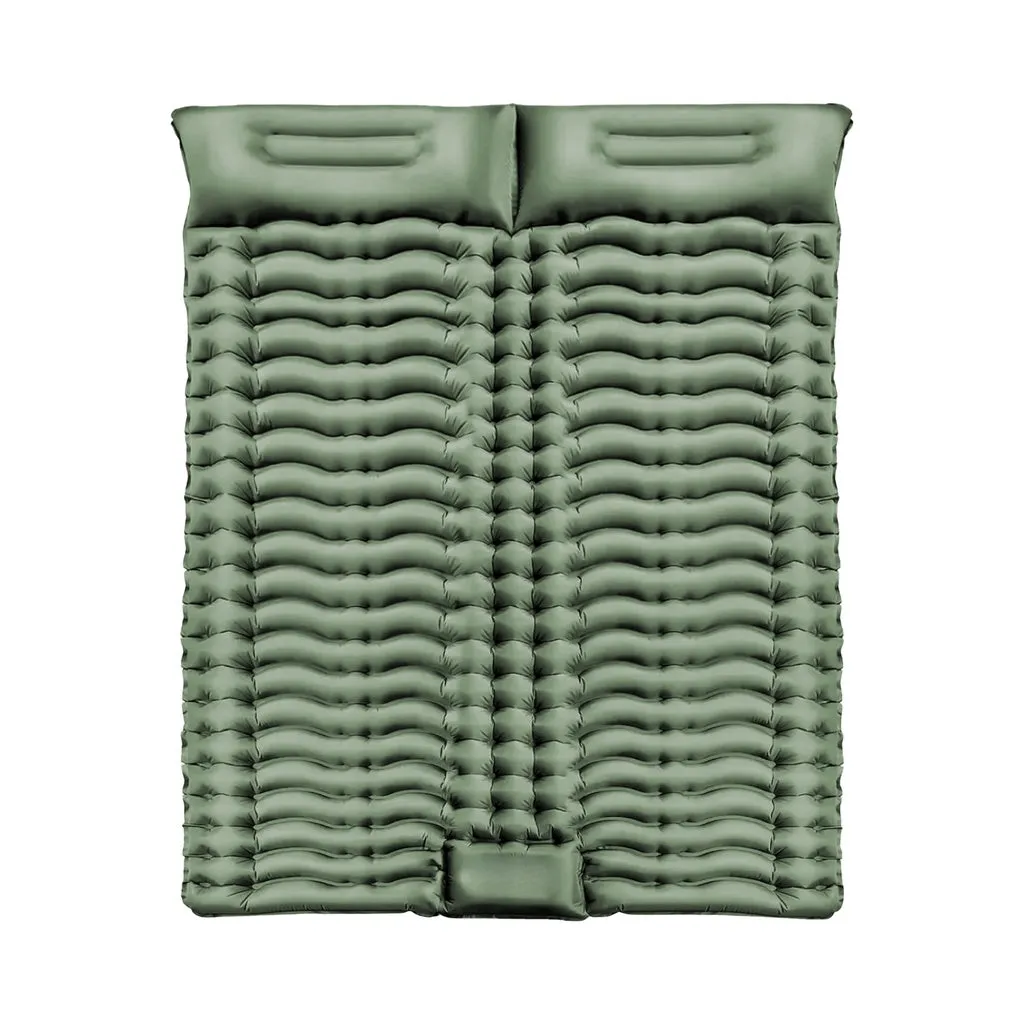 Double Inflatable Camping Sleeping Pad with Pillow (Army Green)