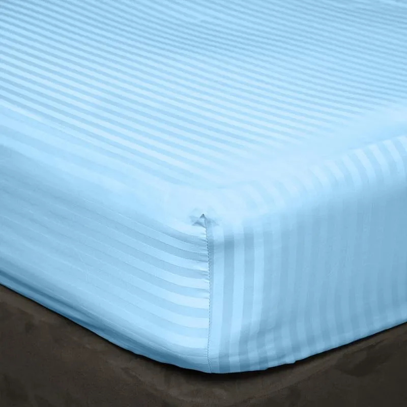 Easy Bedding Ultra Soft & Breathable 3 Piecce Fitted Bedsheet Set- 600 TC Fitted Bedsheet with 2 Pillow Cover- Fully Elasticized Fitted- 100% Cotton Bedsheet-Light Blue Stripe,King Size