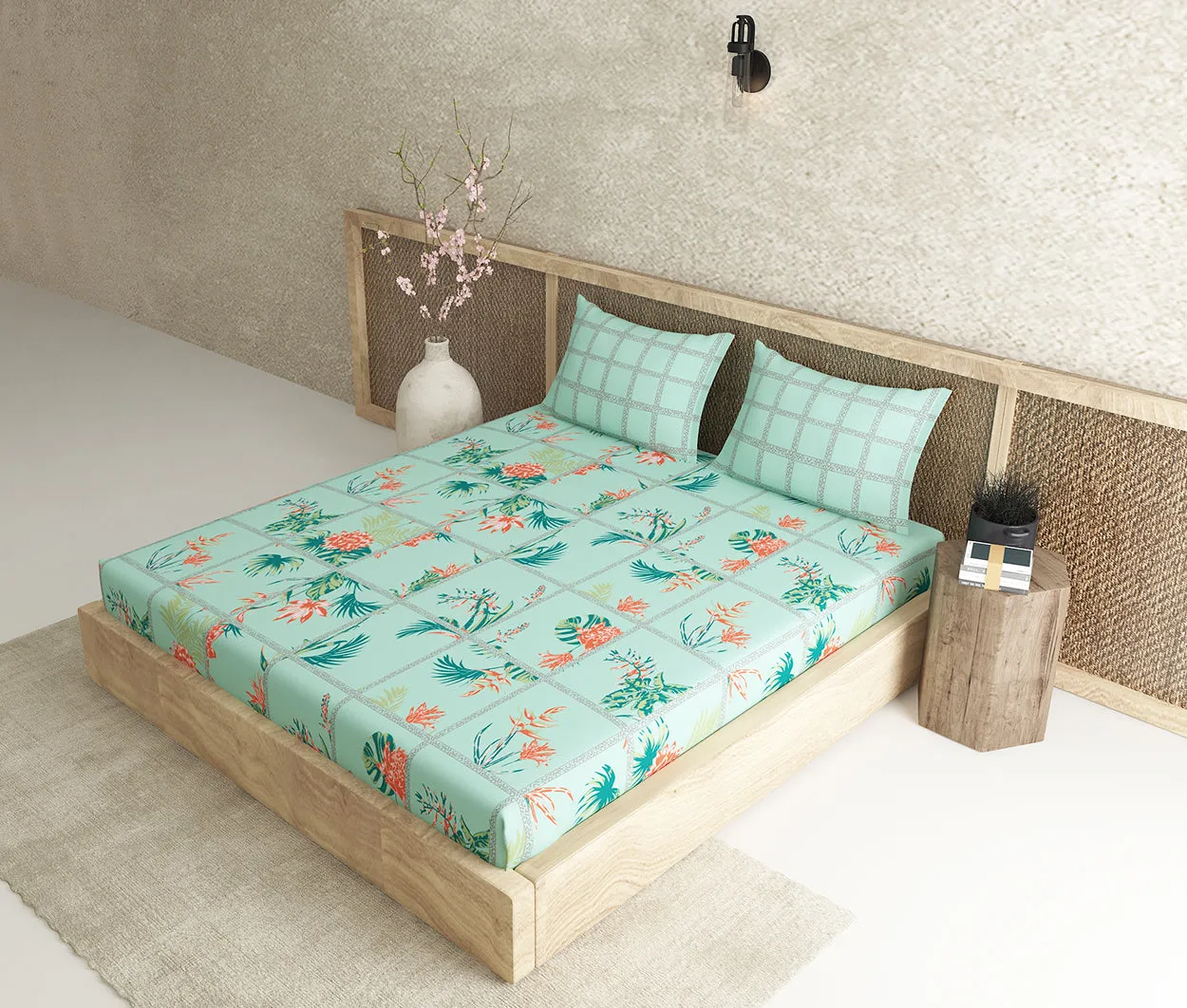 Edenia Teal 100% Cotton Antibacterial Bedsheet Set